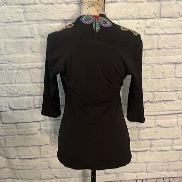 Eva Varro V-neck Top Bold Floral Print 3/4 Sleeves Size XS - Picture 5 of 6